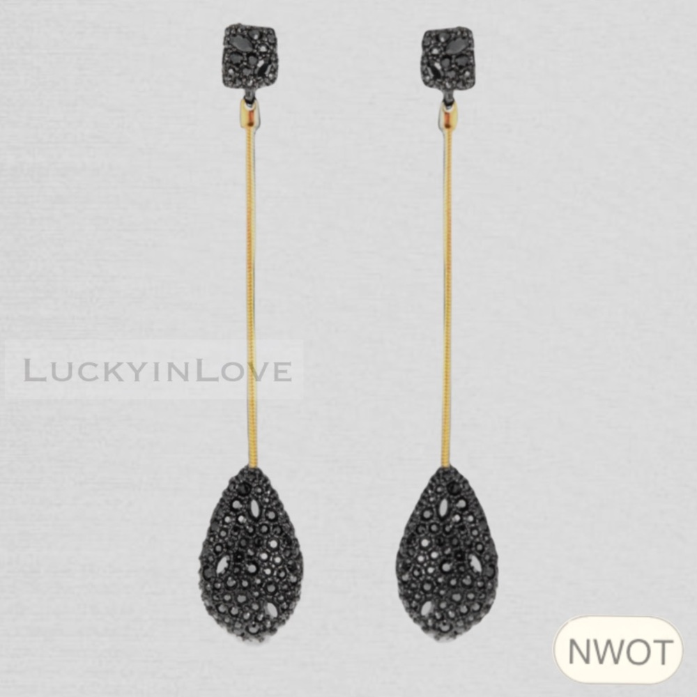 ALEXIS BITTAR • Long Pavé Crystal Encrusted Gold Gunmetal Teardrop Earrings